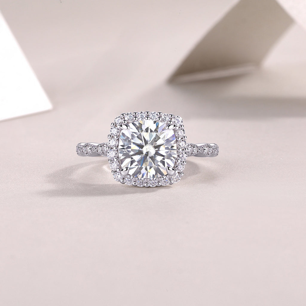 Cushion Cushion-Cut Moissanite Halo Ring in Sterling Silver
