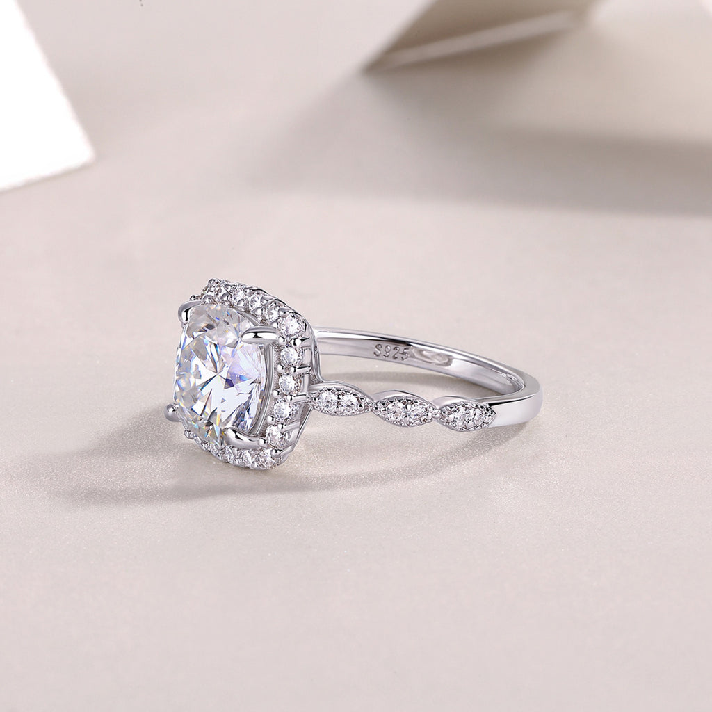 Cushion Cushion-Cut Moissanite Halo Ring in Sterling Silver
