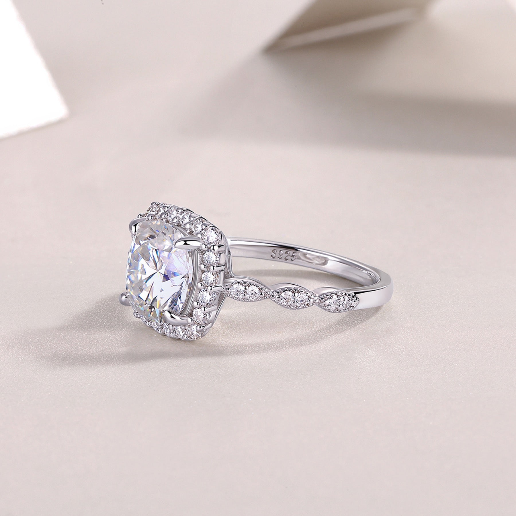 Cushion Cushion-Cut Moissanite Halo Ring in Sterling Silver