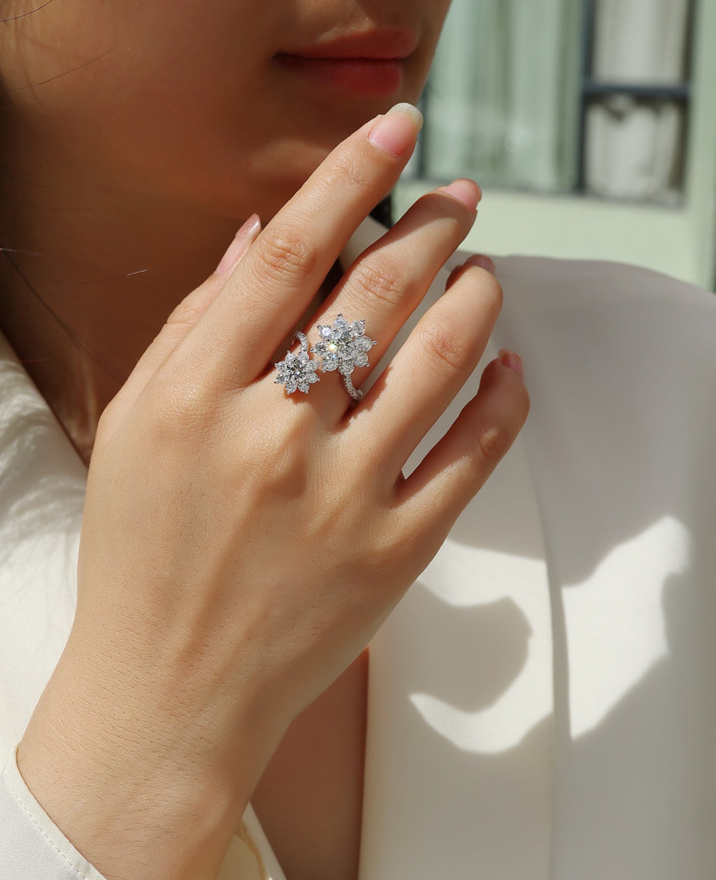Petaldew Moissanite Flower Ring in Sterling Silver