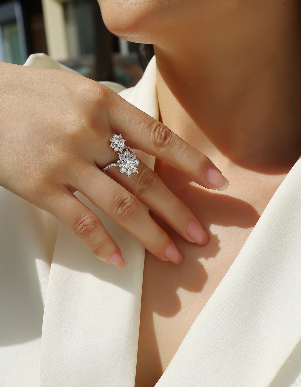 Petaldew Moissanite Flower Ring in Sterling Silver