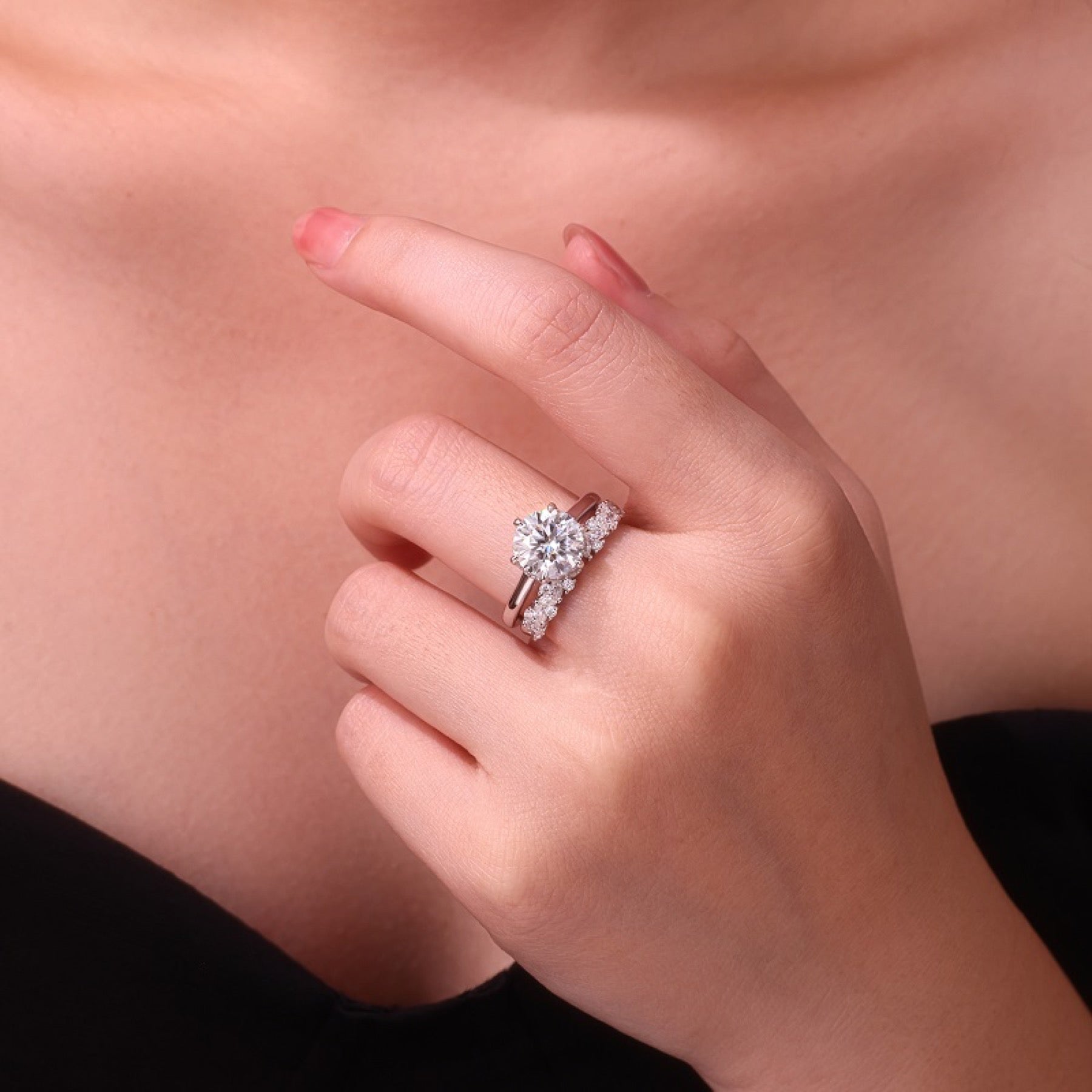 Bridal 3 Carat Moissanite Bridal Set Ring in Sterling Silver