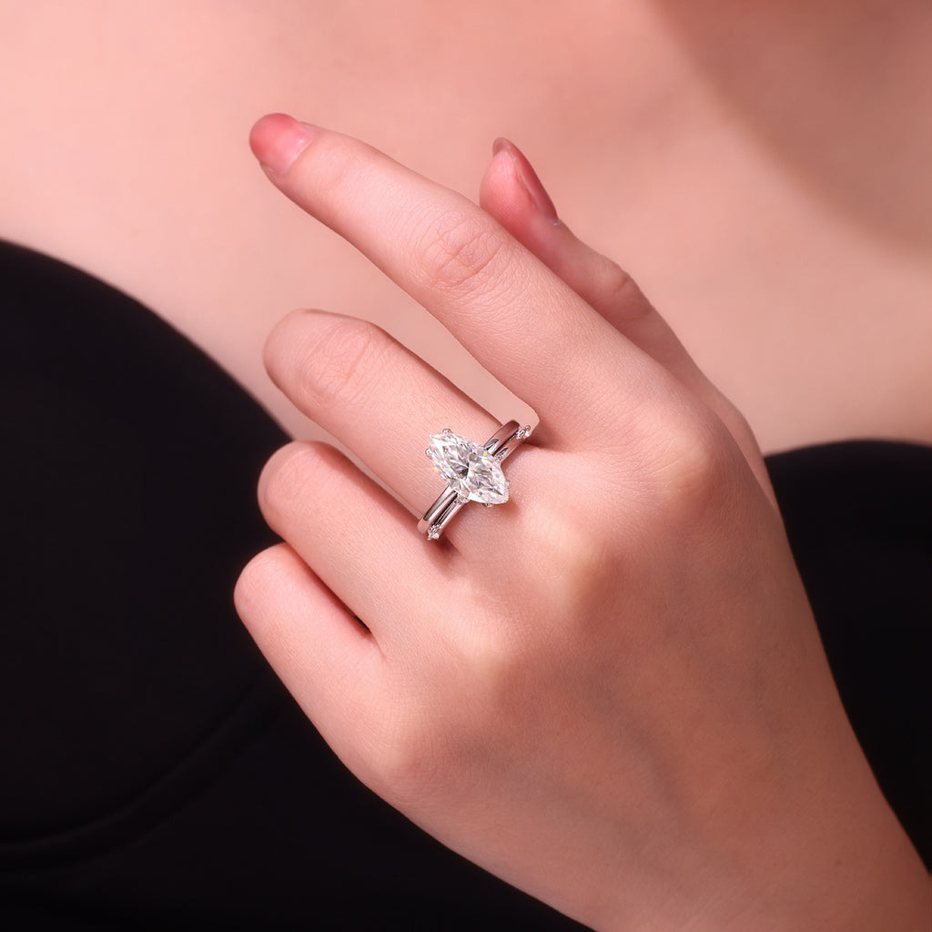 Marquessa Marquise-Cut Moissanite Solitaire Ring in Sterling Silver
