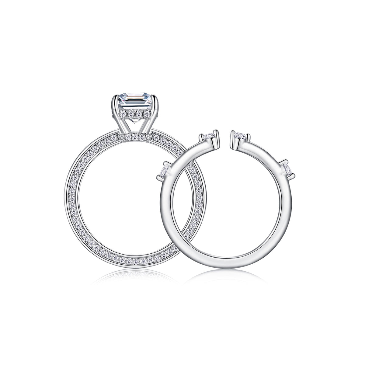 Icelove 3 Carat Emerald-Cut Moissanite Solitaire Ring in Sterling Silver