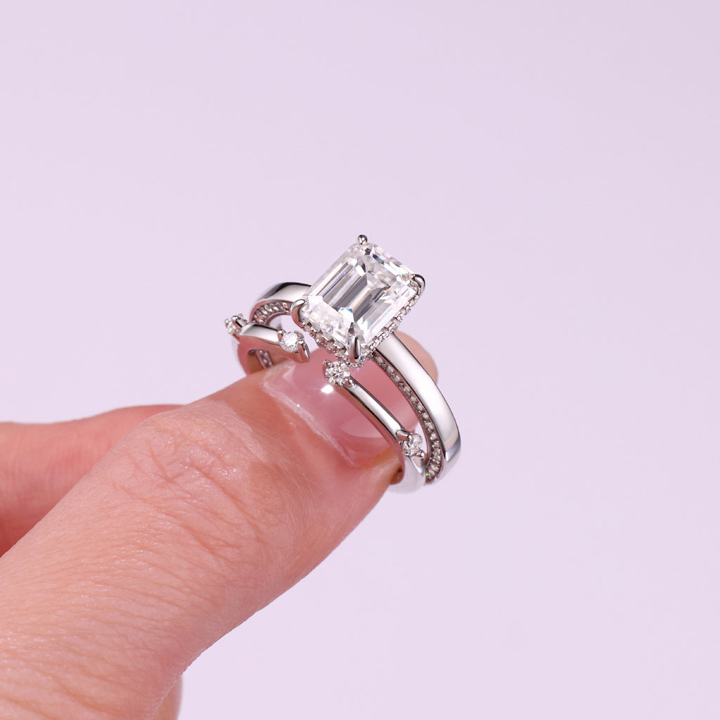 Icelove Emerald-Cut Moissanite Solitaire Ring in Sterling Silver