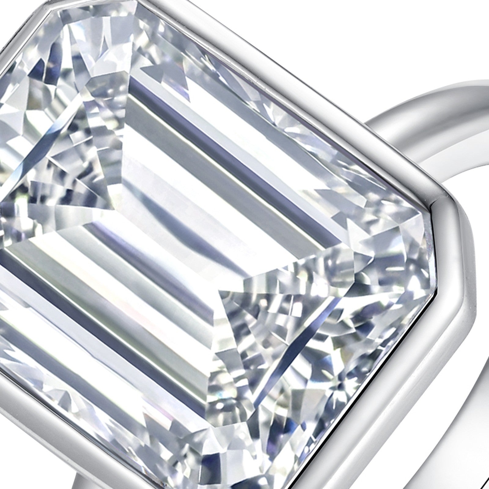 Emeraldine Emerald-Cut Moissanite Solitaire Ring in Sterling Silver — detail