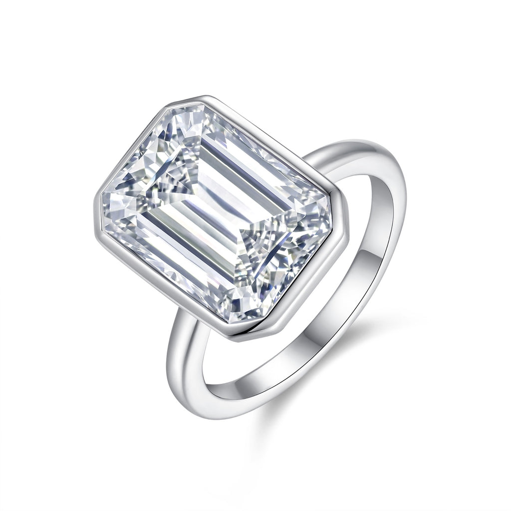 Emeraldine Emerald-Cut Moissanite Solitaire Ring in Sterling Silver