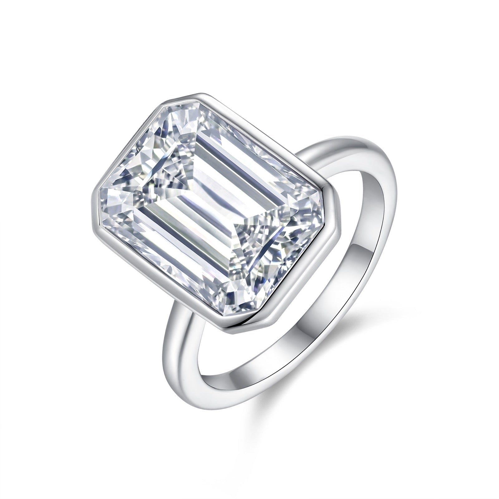 Emeraldine Emerald-Cut Moissanite Solitaire Ring in Sterling Silver