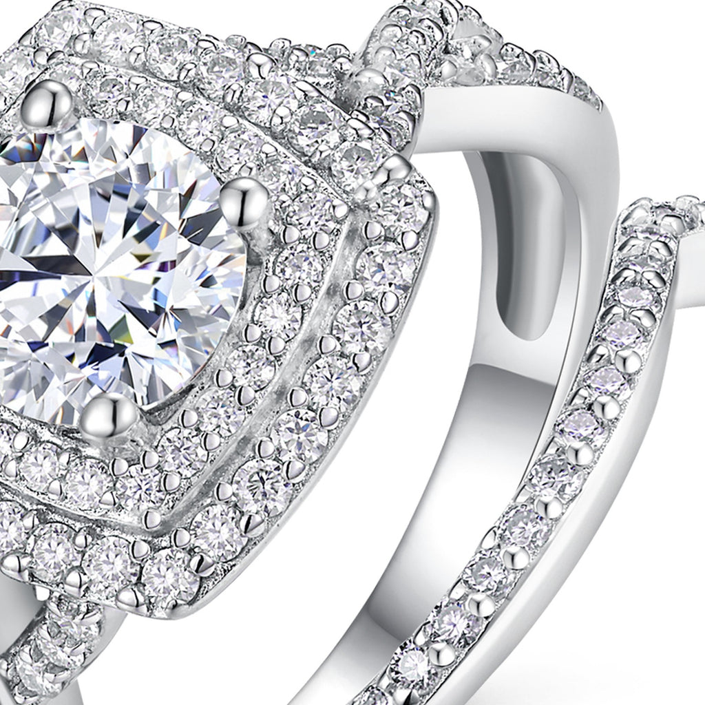 Triset 1 Carat Moissanite Three-Stone Ring in Sterling Silver — detail