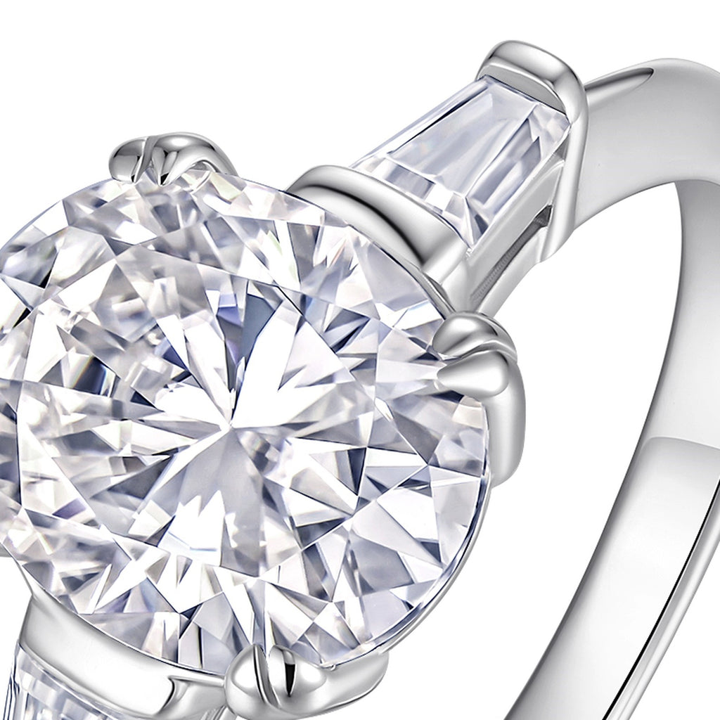 Ovaltri Oval-Cut Moissanite Three-Stone Ring in Sterling Silver — detail