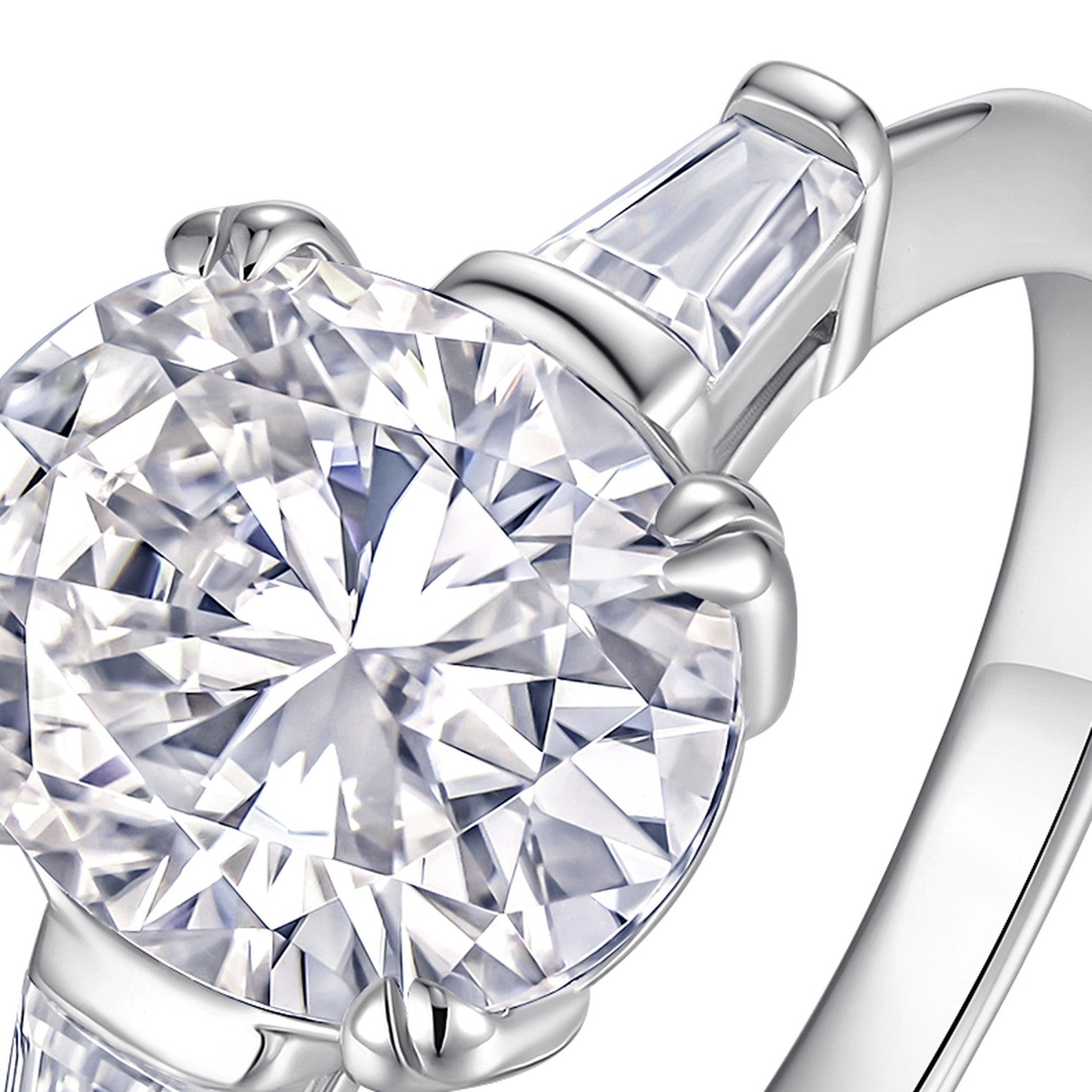 Ovaltri Oval-Cut Moissanite Three-Stone Ring in Sterling Silver — detail