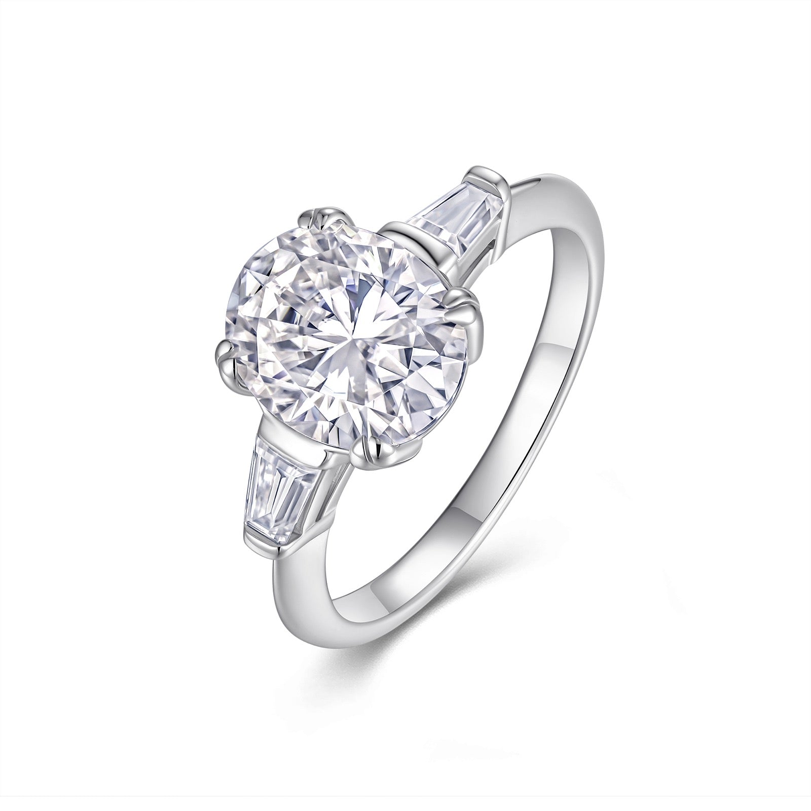 Ovaltri Oval-Cut Moissanite Three-Stone Ring in Sterling Silver