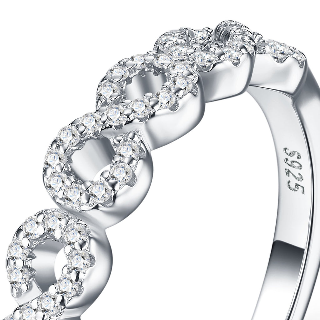 Ovalink Moissanite Eternity Band Ring in Sterling Silver — detail