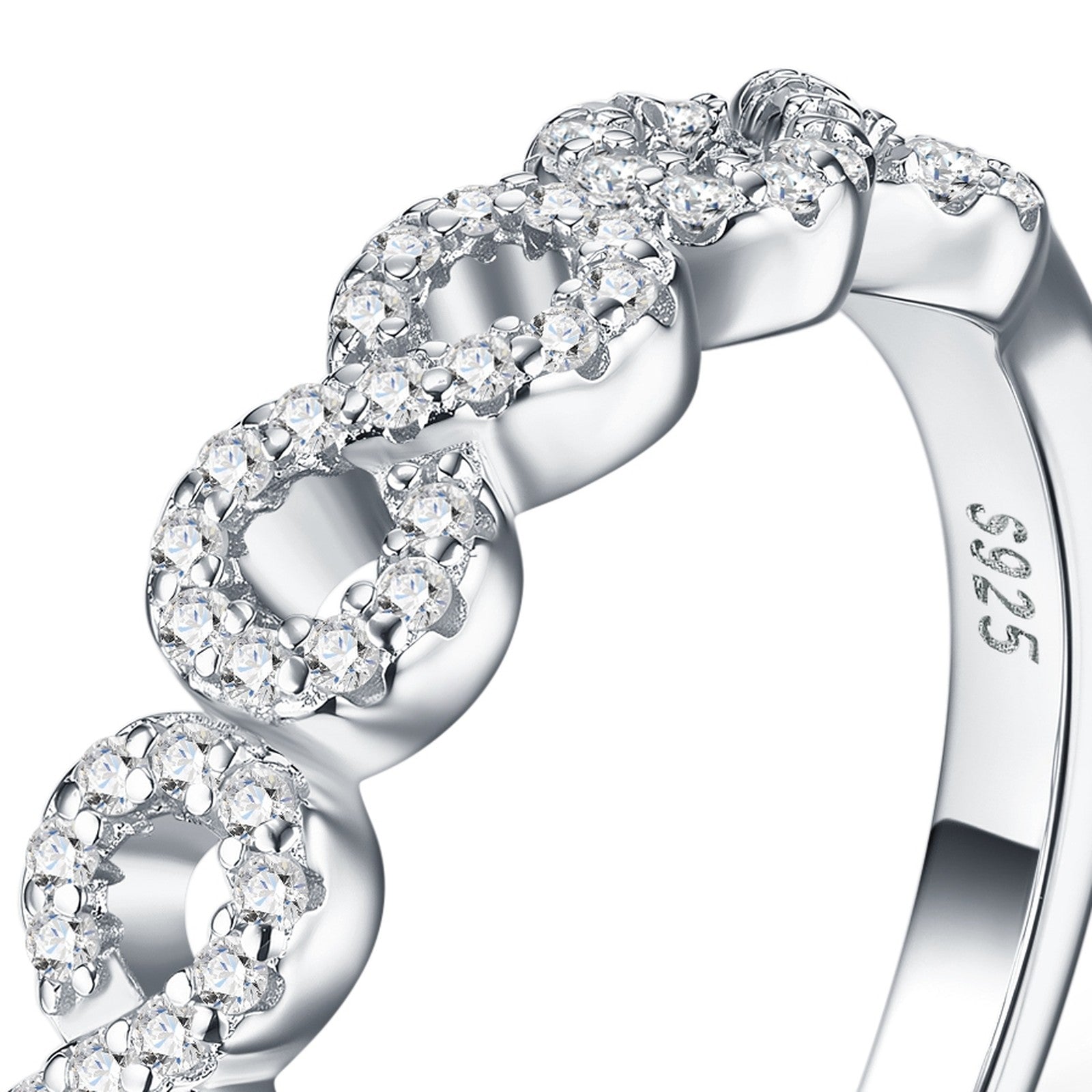 Ovalink Moissanite Eternity Band Ring in Sterling Silver — detail