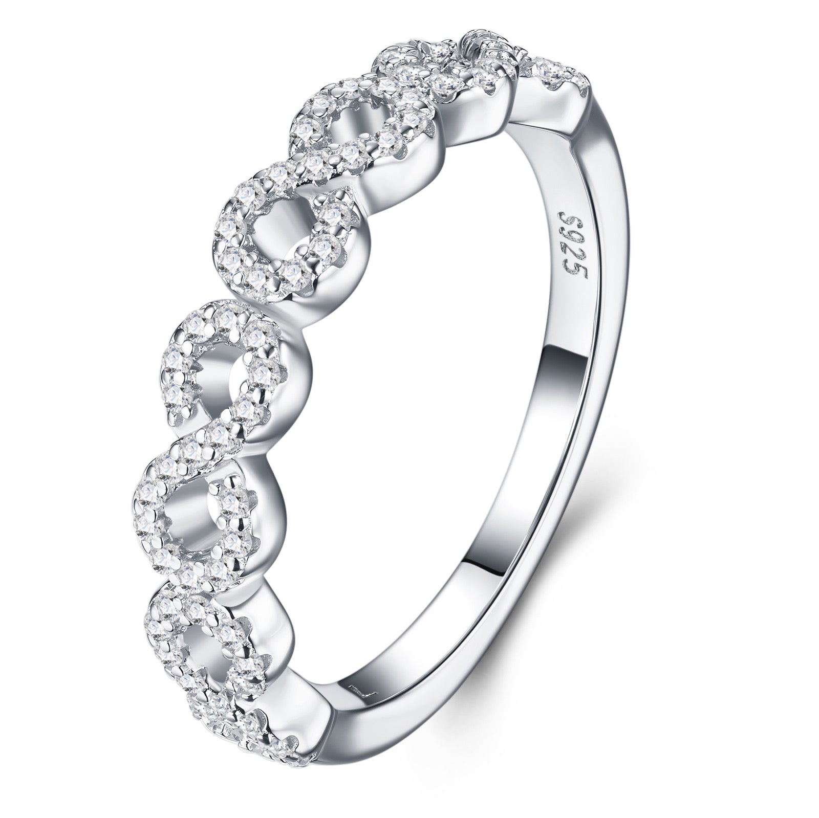 Ovalink Moissanite Eternity Band Ring in Sterling Silver
