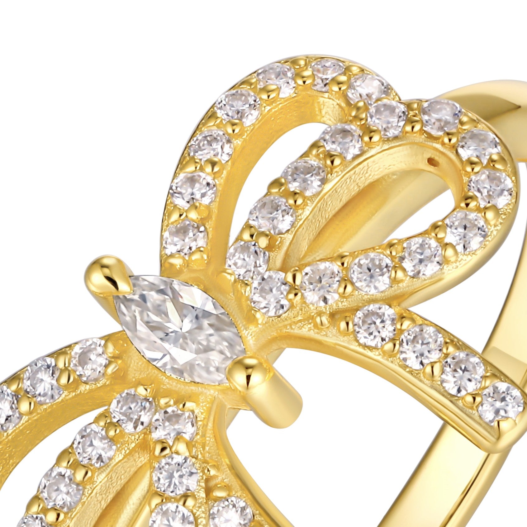 Ribbon Moissanite Bow Ring in Gold-Tone Sterling Silver — detail