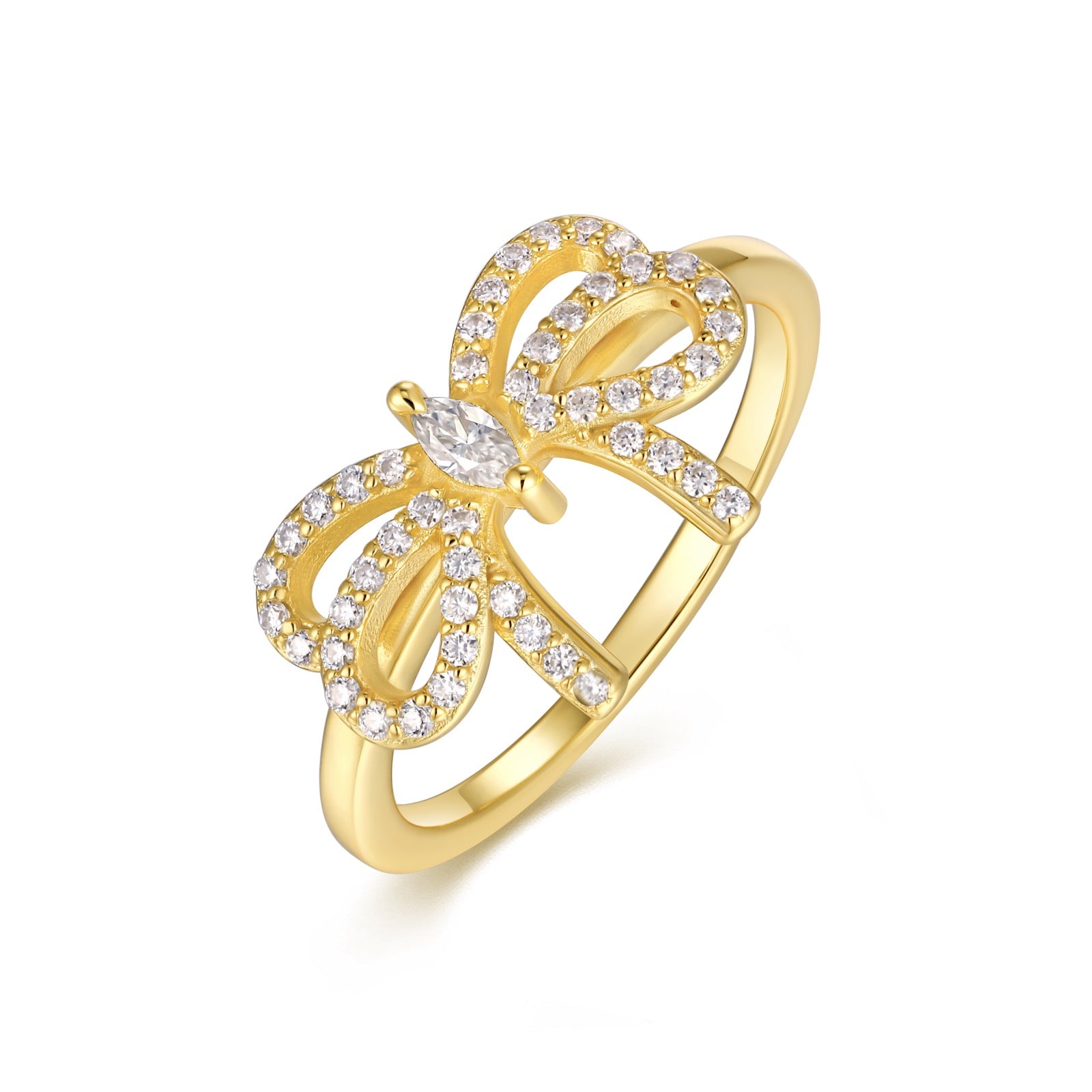 Ribbon Moissanite Bow Ring in Gold-Tone Sterling Silver
