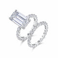 Verdine Emerald-Cut Moissanite Bridal Set Ring in Sterling Silver