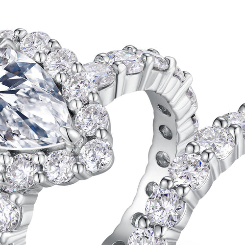 Amorevole Pear-Cut Moissanite Bridal Set Ring in Sterling Silver — detail