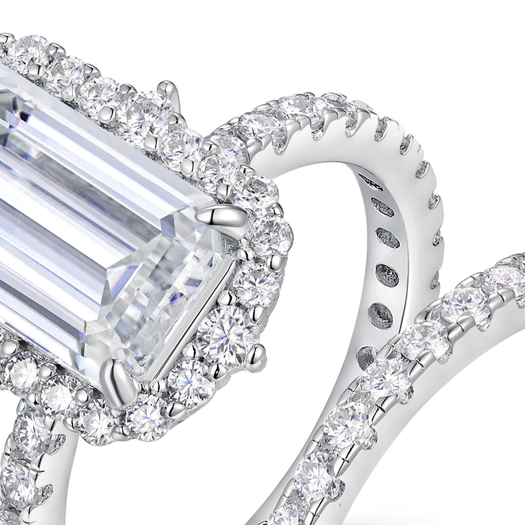 Smeralda Emerald-Cut Moissanite Bridal Set Ring in Sterling Silver — detail