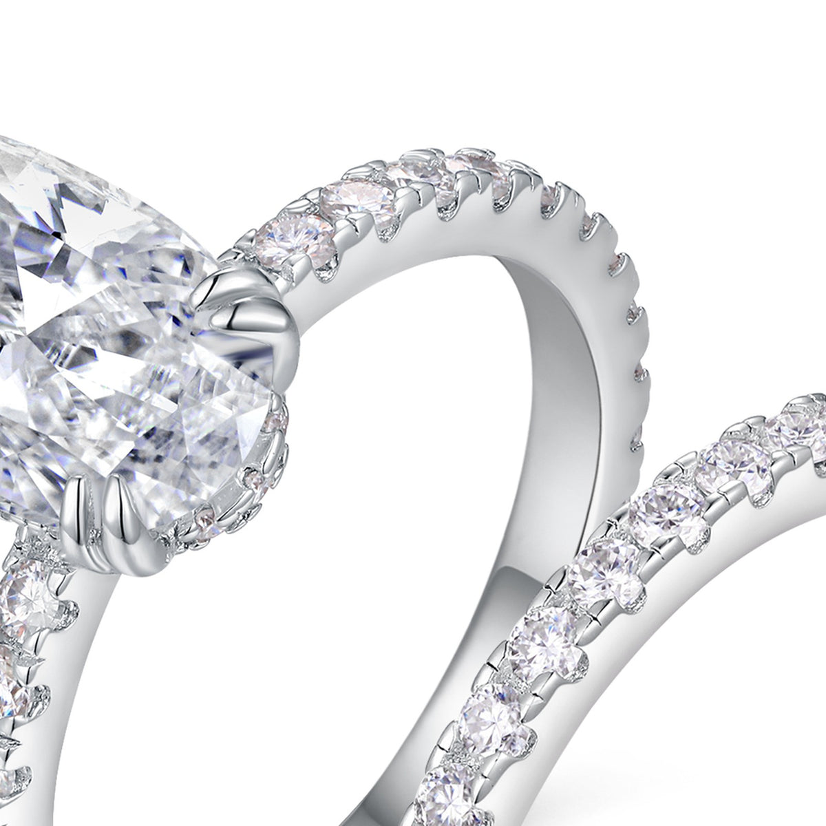 Ovalset Oval-Cut Moissanite Bridal Set Ring in Sterling Silver — detail