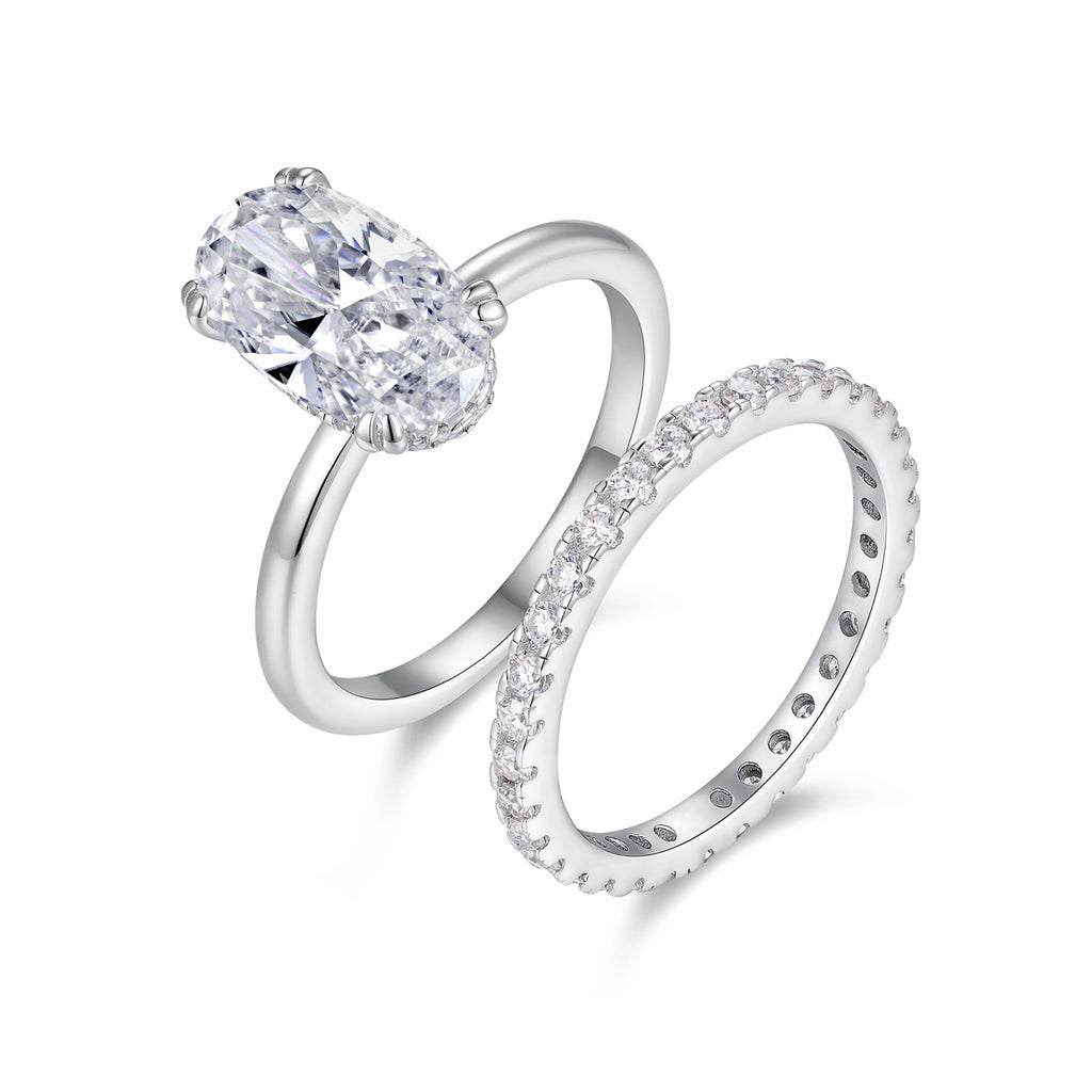 Ovalbridal Oval-Cut Moissanite Bridal Set Ring in Sterling Silver