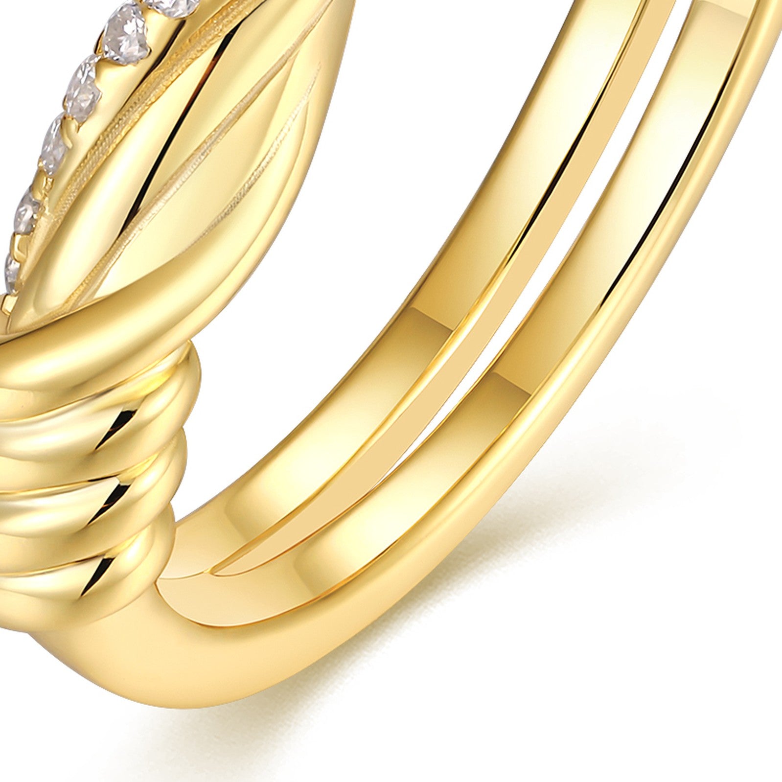 Intrecciato Moissanite Band Ring in Gold-Tone Sterling Silver — detail