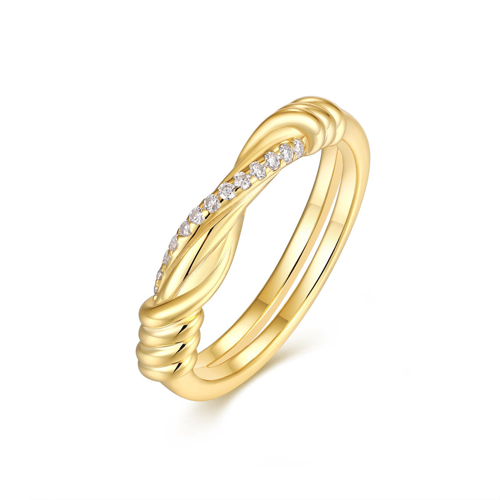 Intrecciato Moissanite Band Ring in Gold-Tone Sterling Silver