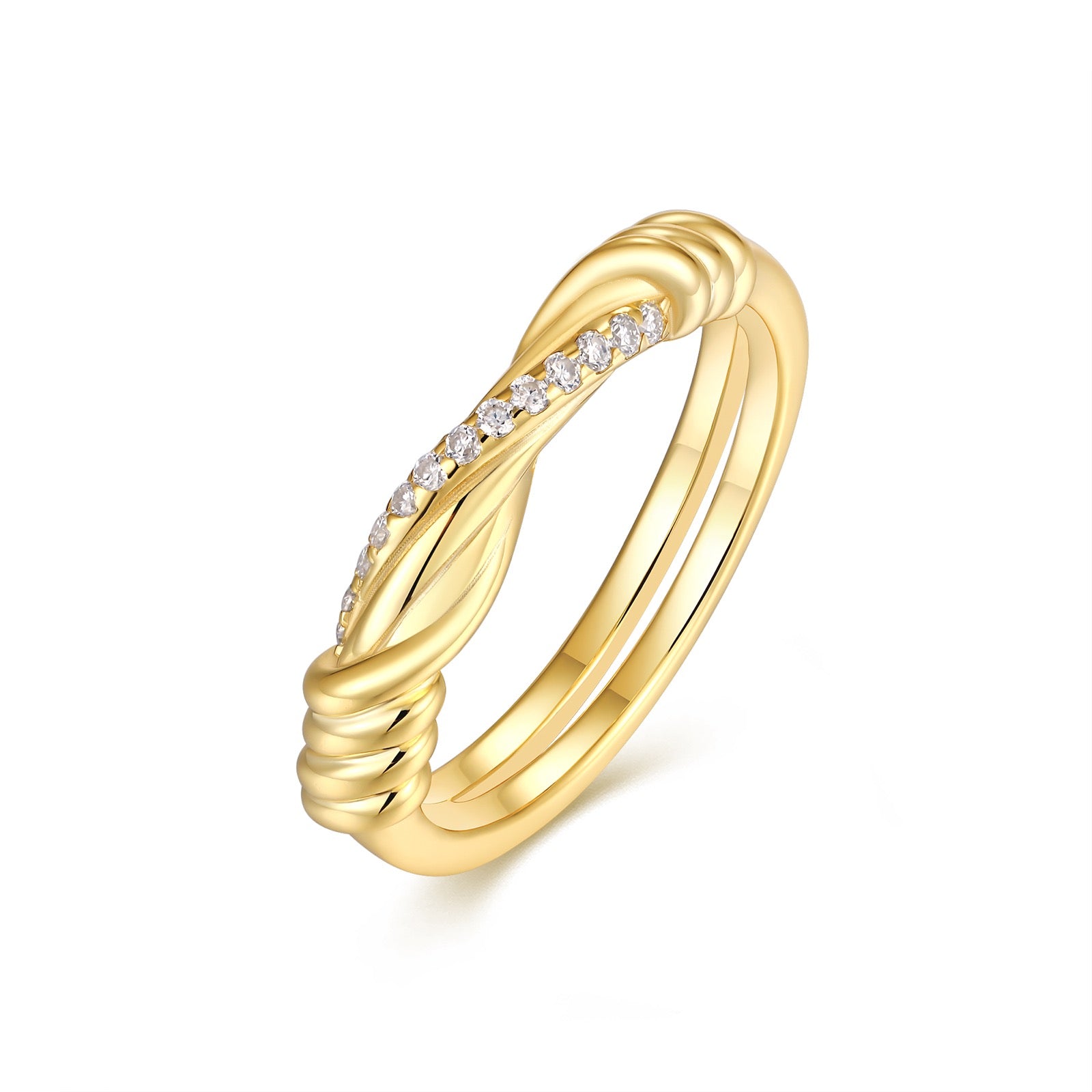 Intrecciato Moissanite Band Ring in Gold-Tone Sterling Silver