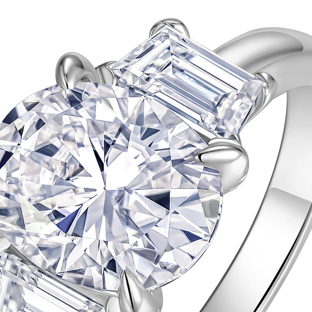 Ovala Oval-Cut Moissanite Three-Stone Ring in Sterling Silver — detail