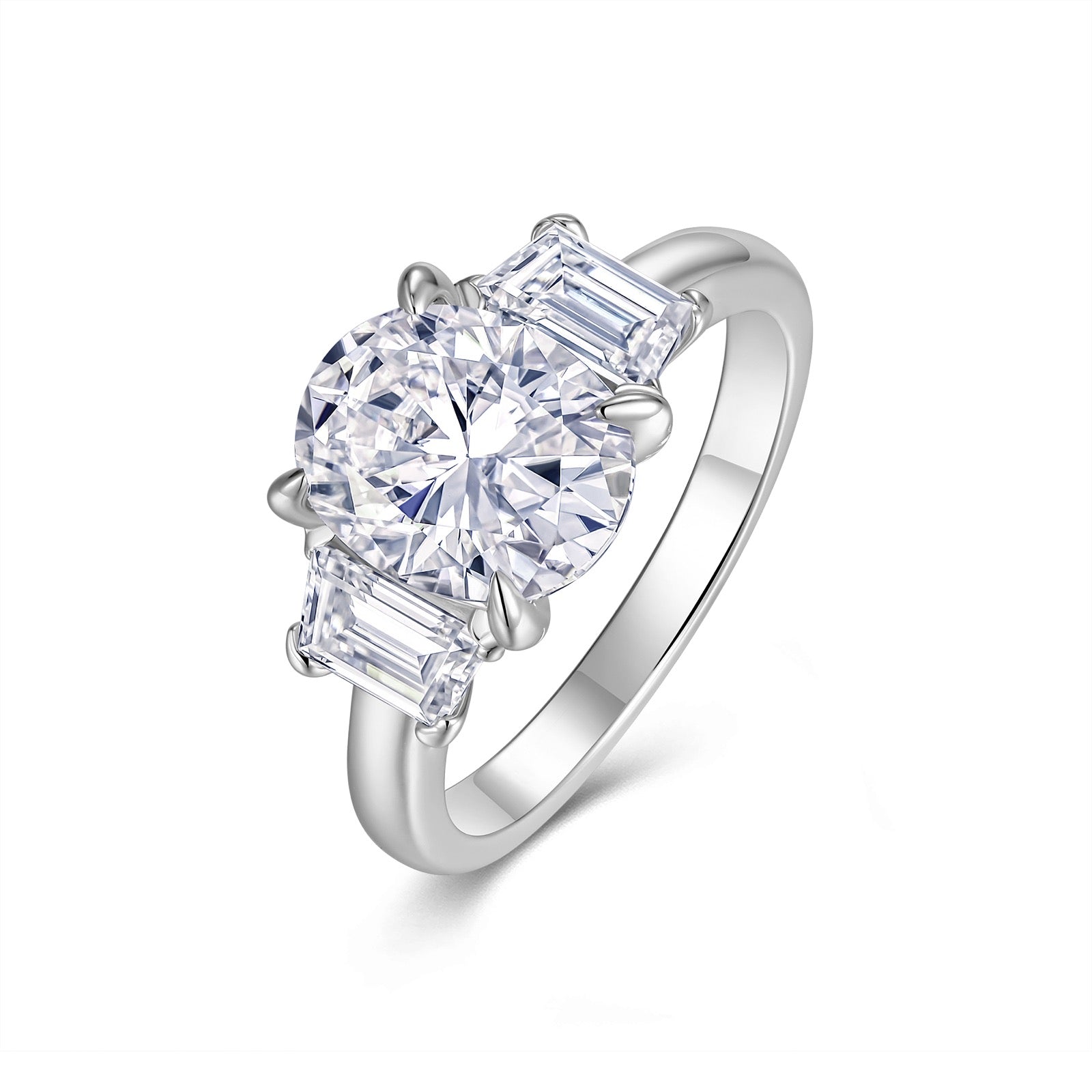 Ovala Oval-Cut Moissanite Three-Stone Ring in Sterling Silver