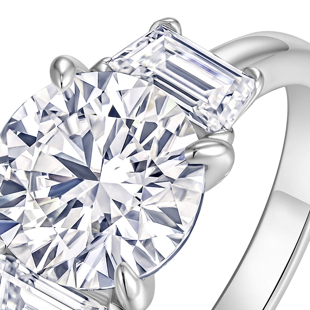 Regale 3 Carat Moissanite Three-Stone Ring in Sterling Silver — detail