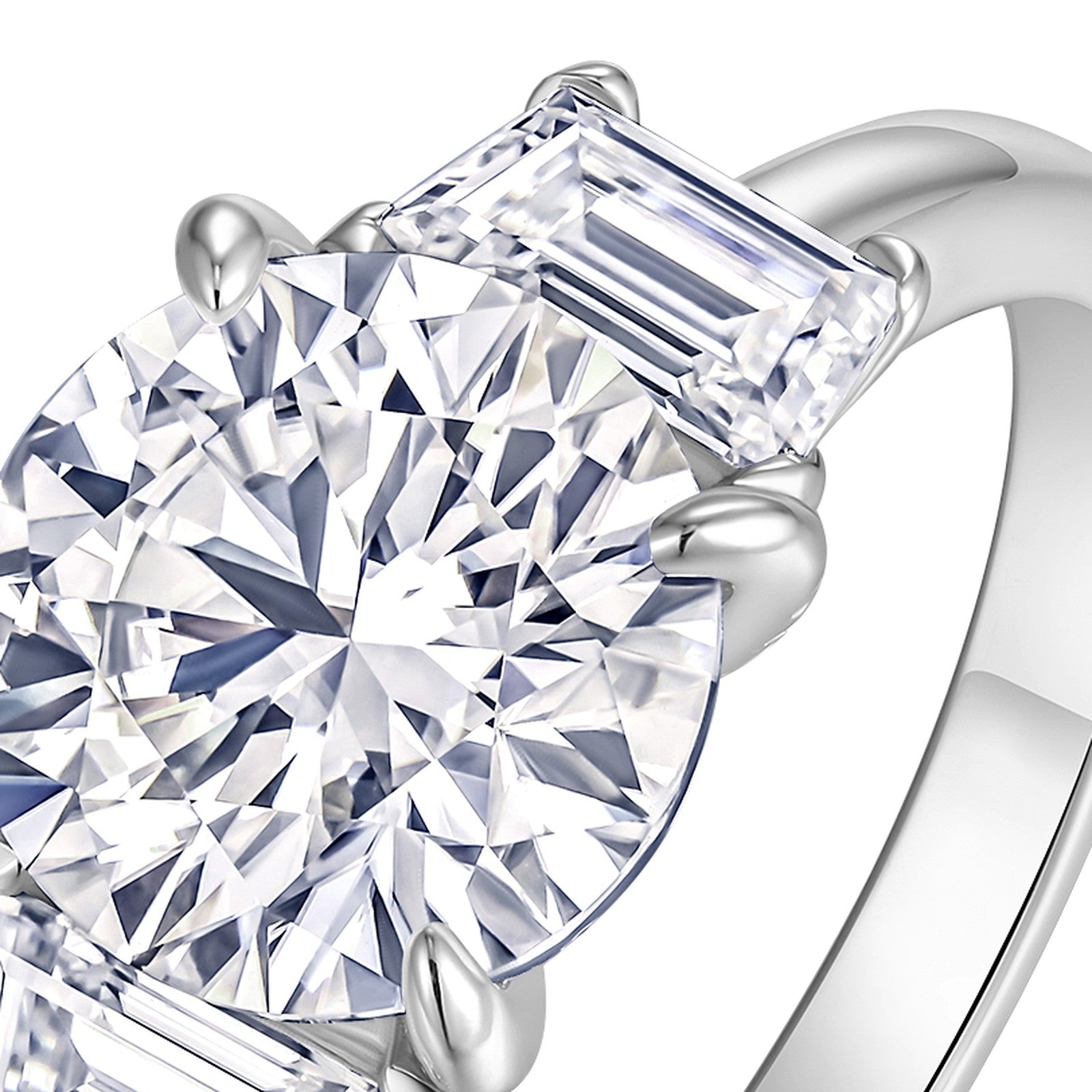 Regale 3 Carat Moissanite Three-Stone Ring in Sterling Silver — detail