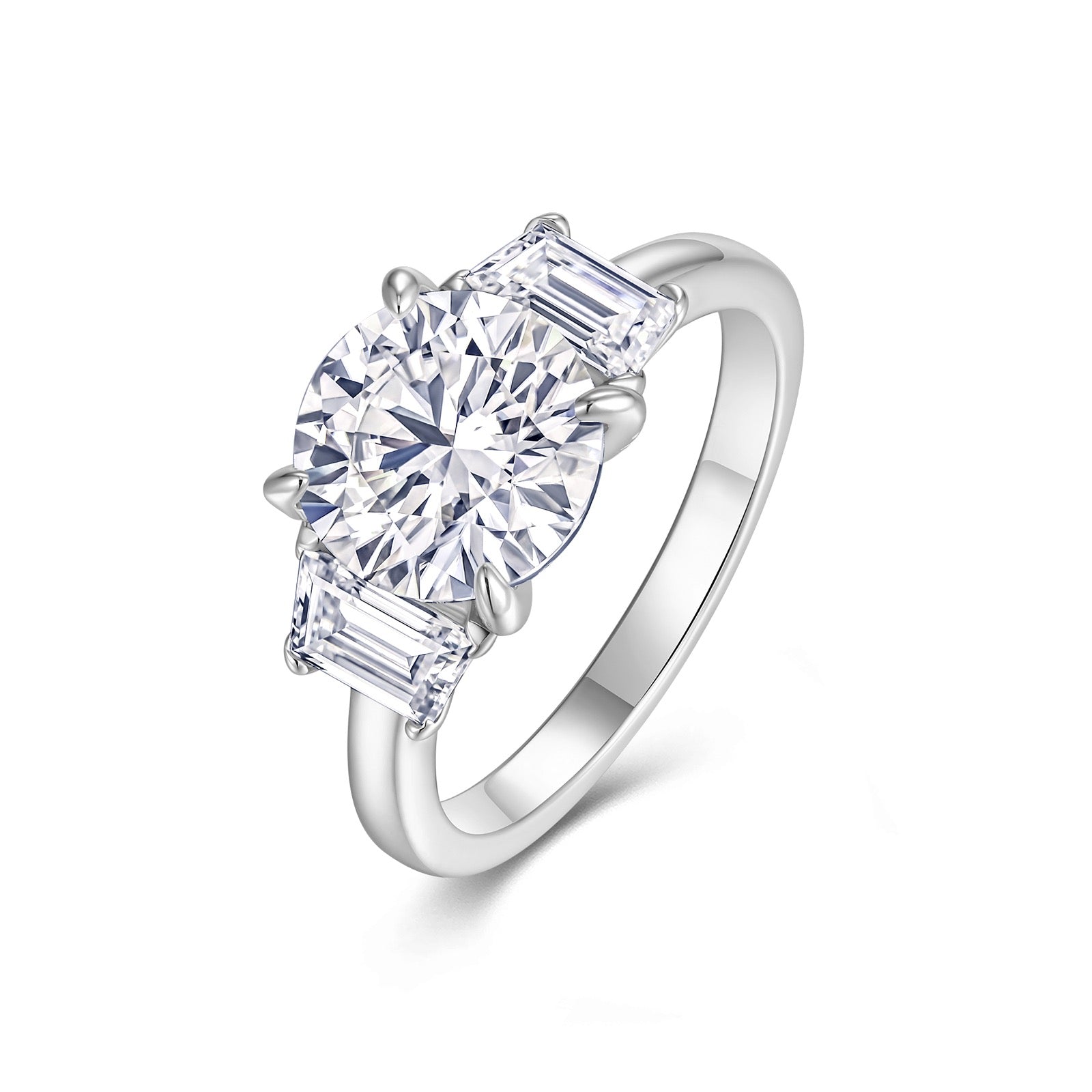 Regale 3 Carat Moissanite Three-Stone Ring in Sterling Silver