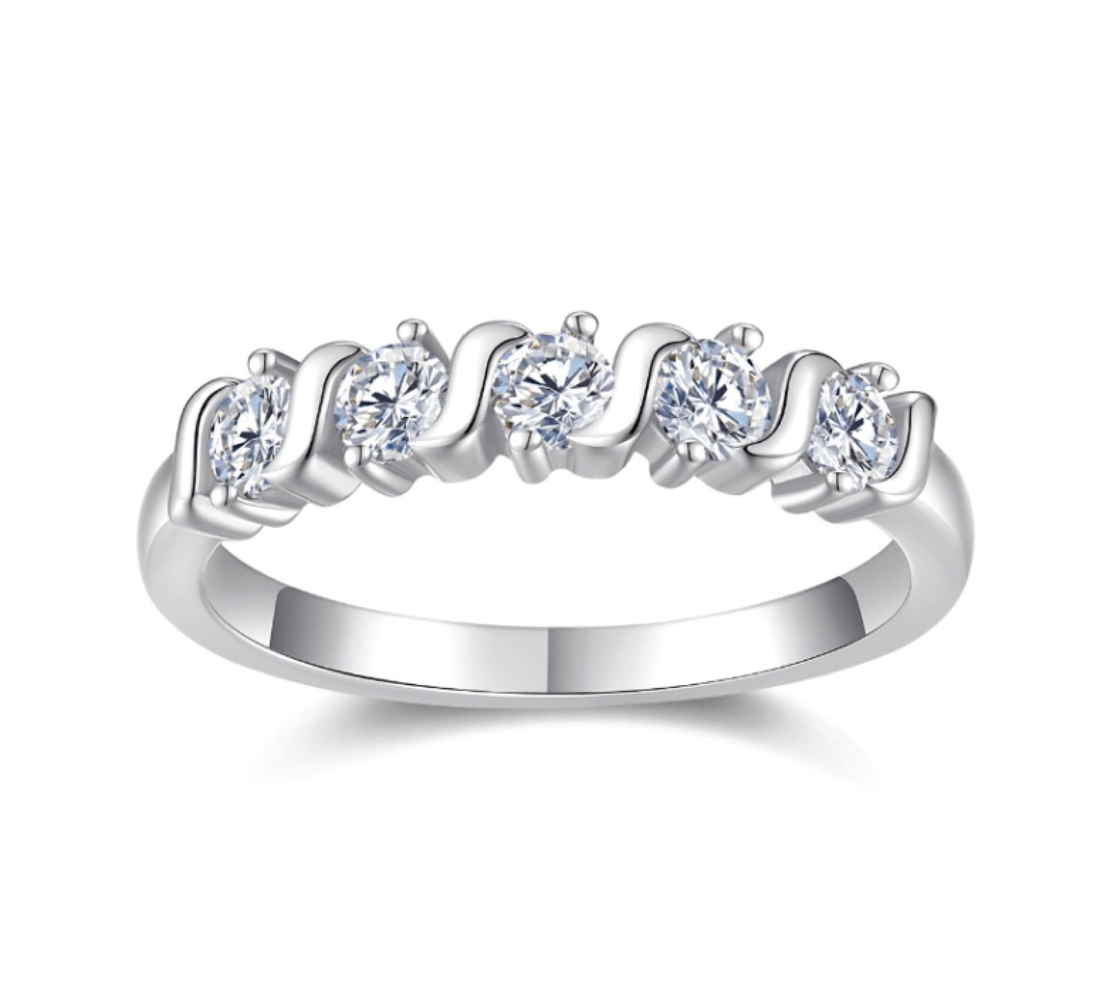 Sinuosa Moissanite Five-Stone Ring in Sterling Silver