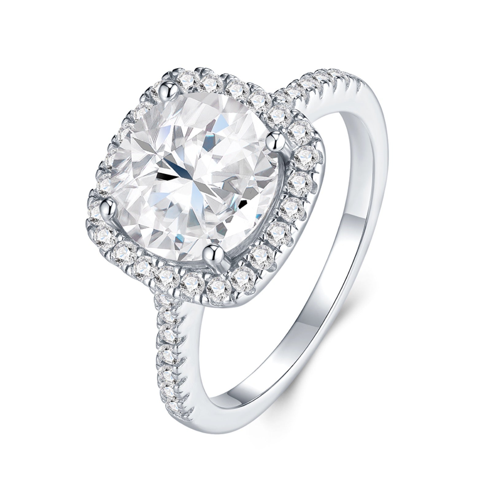 Quadrata 2 Carat Moissanite Halo Ring in Sterling Silver