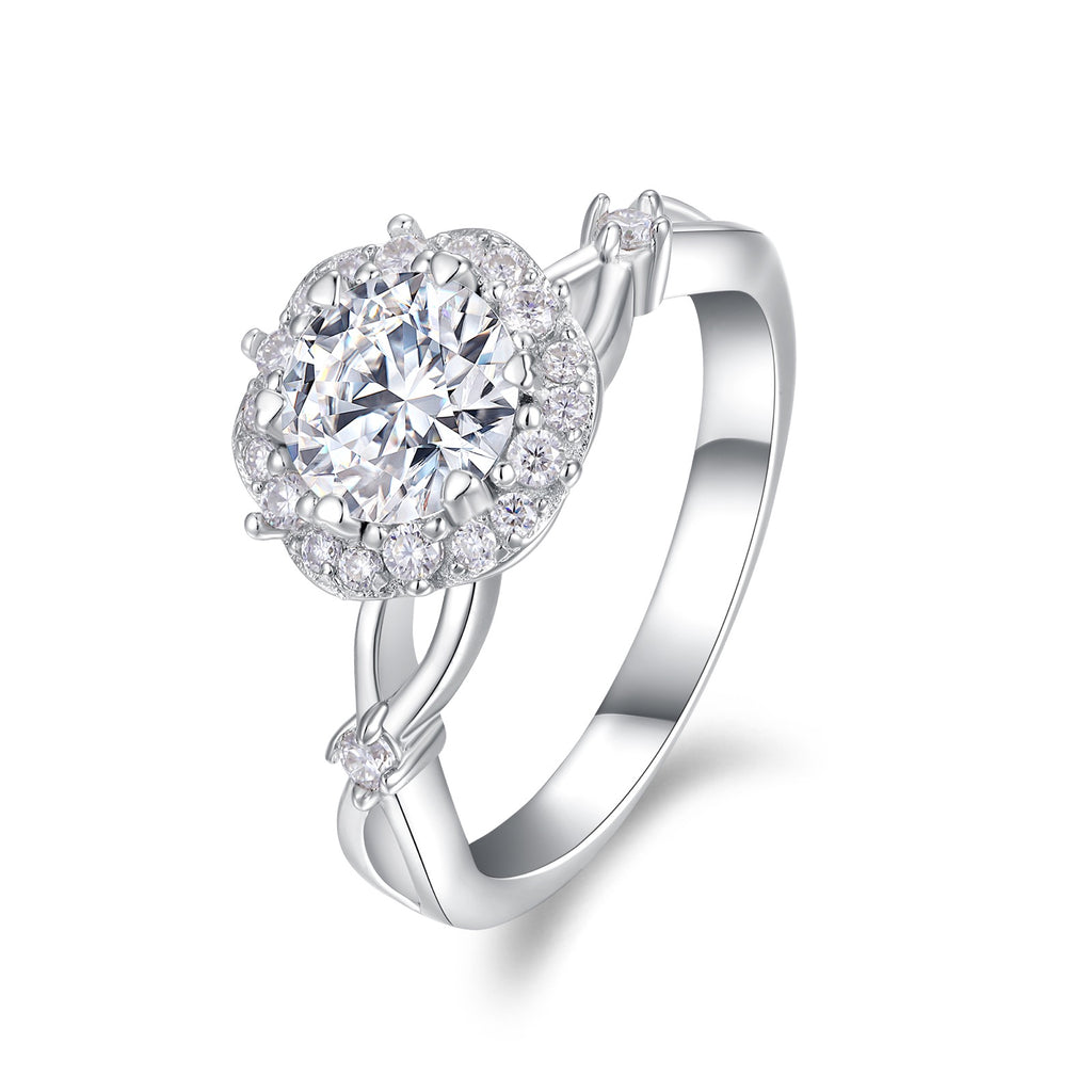 Rounda 1 Carat Moissanite Halo Ring in Sterling Silver