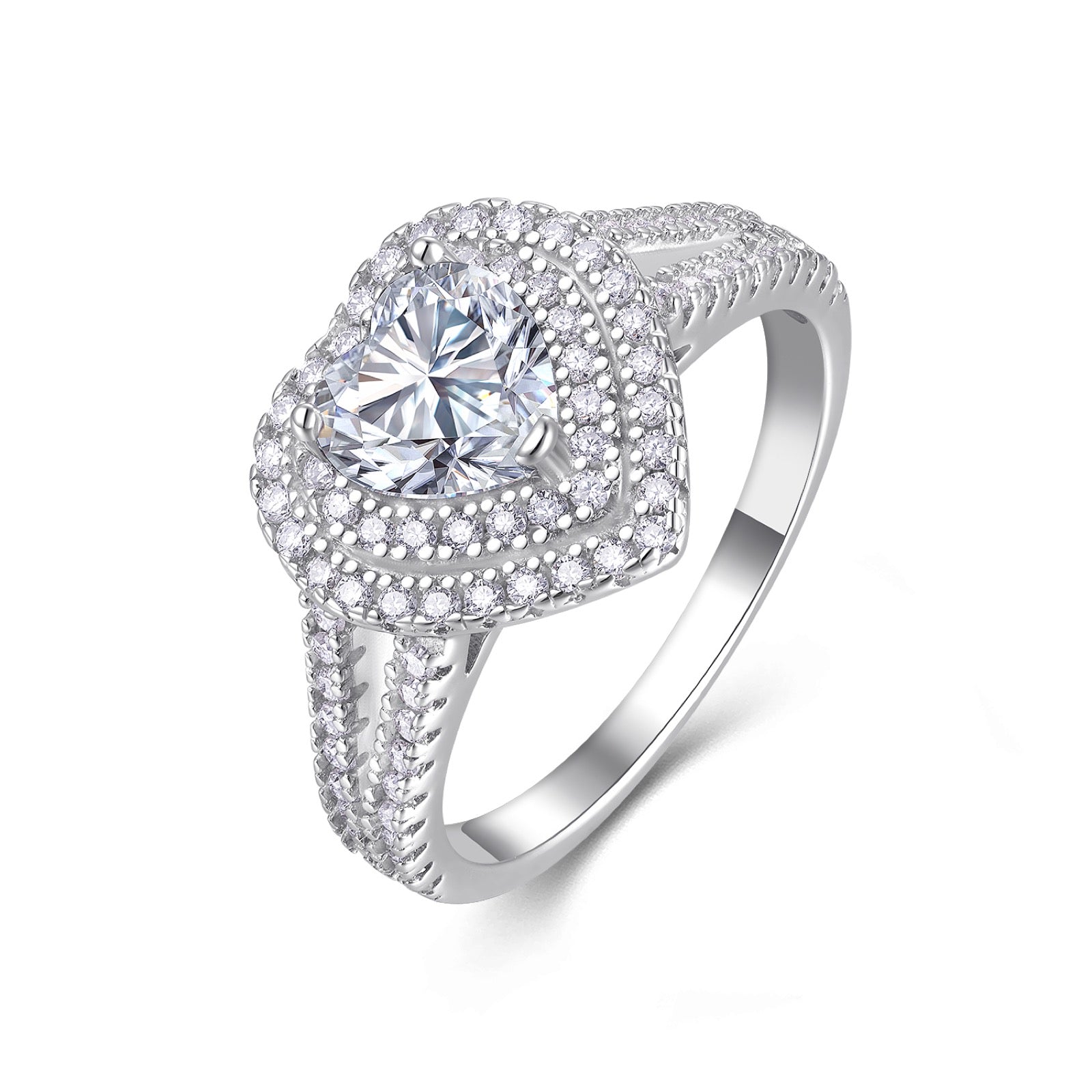 Amorosa Heart-Cut Moissanite Halo Ring in Sterling Silver