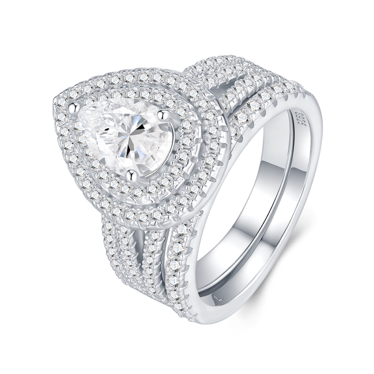 Peara 1.5 Carat Pear-Cut Moissanite Halo Ring in Sterling Silver