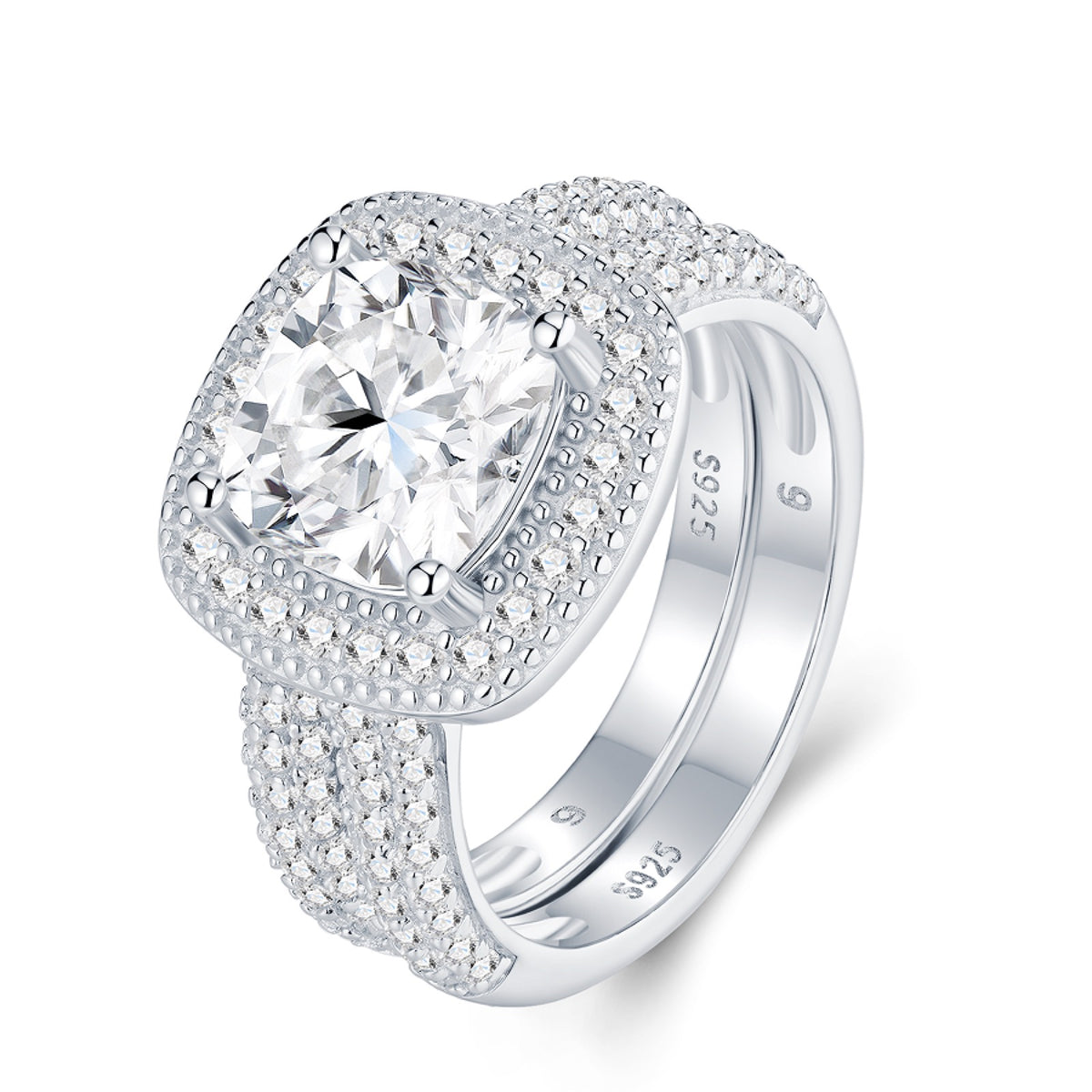 Ovaloha 2.5 Carat Cushion-Cut Moissanite Halo Ring in Sterling Silver