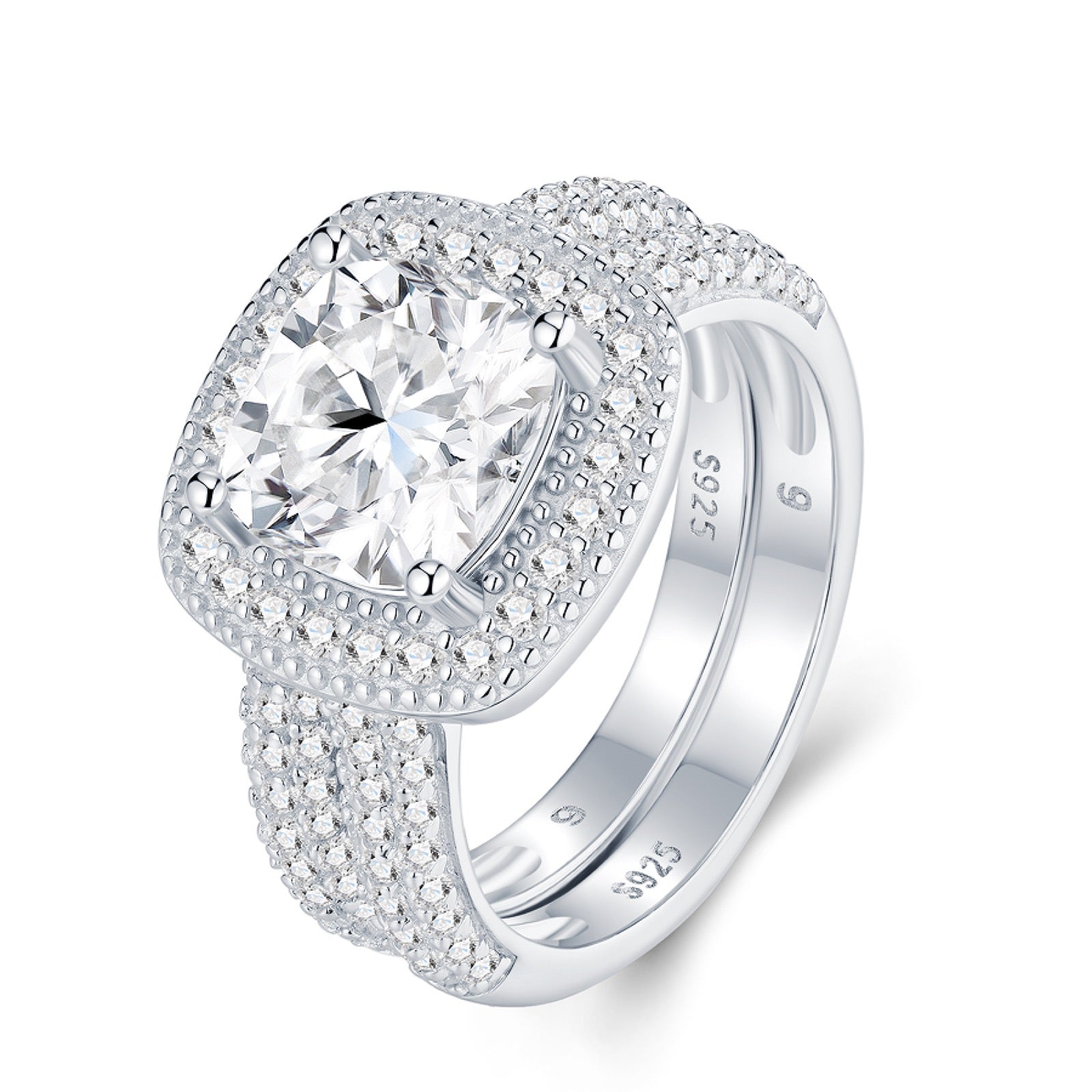 Ovaloha Cushion-Cut Moissanite Halo Ring in Sterling Silver