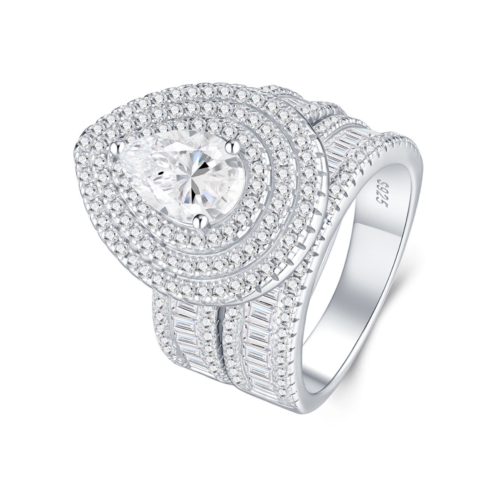 Peardome Pear-Cut Moissanite Halo Ring in Sterling Silver