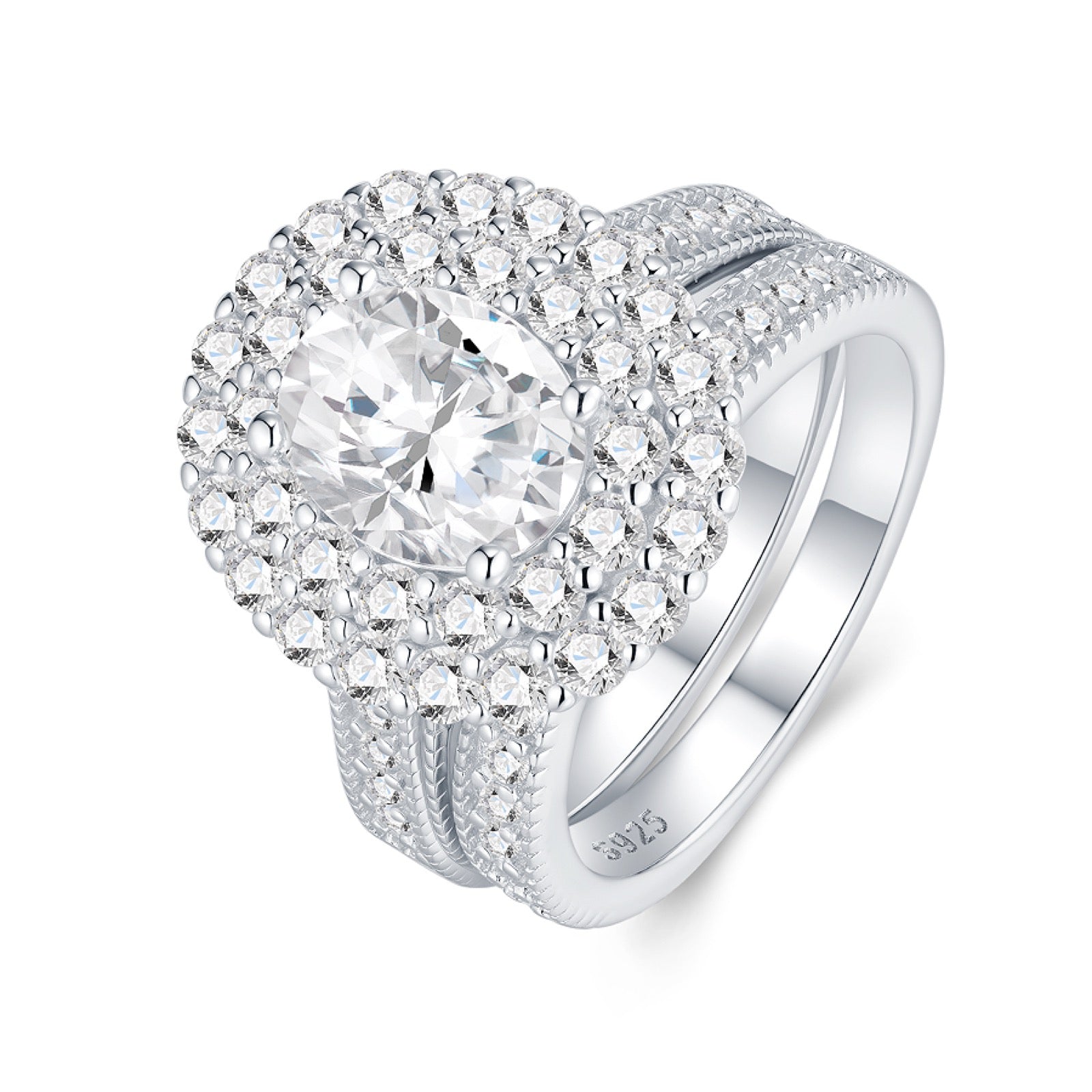 Ovalgrand Oval-Cut Moissanite Bridal Set Ring in Sterling Silver