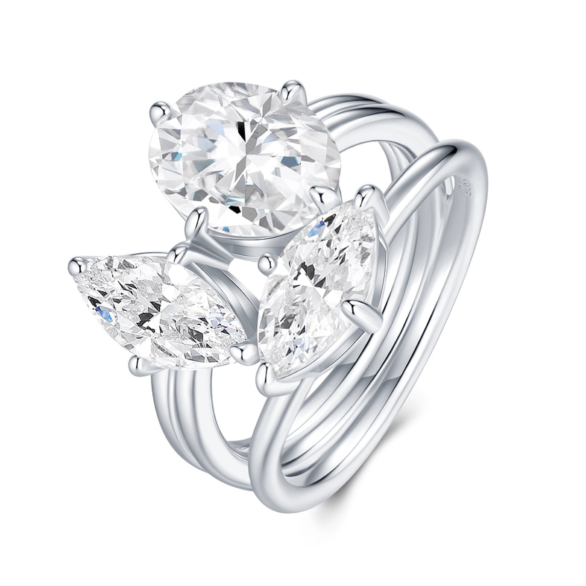 Ovalmarq 3 Carat Oval-Cut Moissanite Cluster Ring in Sterling Silver
