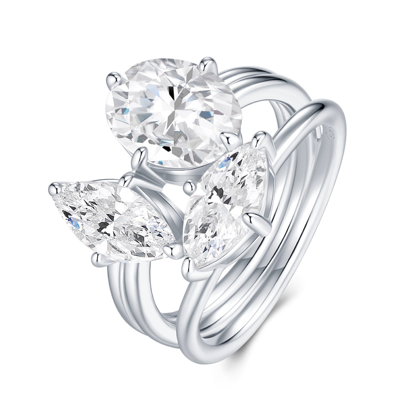 Ovalmarq Oval-Cut Moissanite Cluster Ring in Sterling Silver