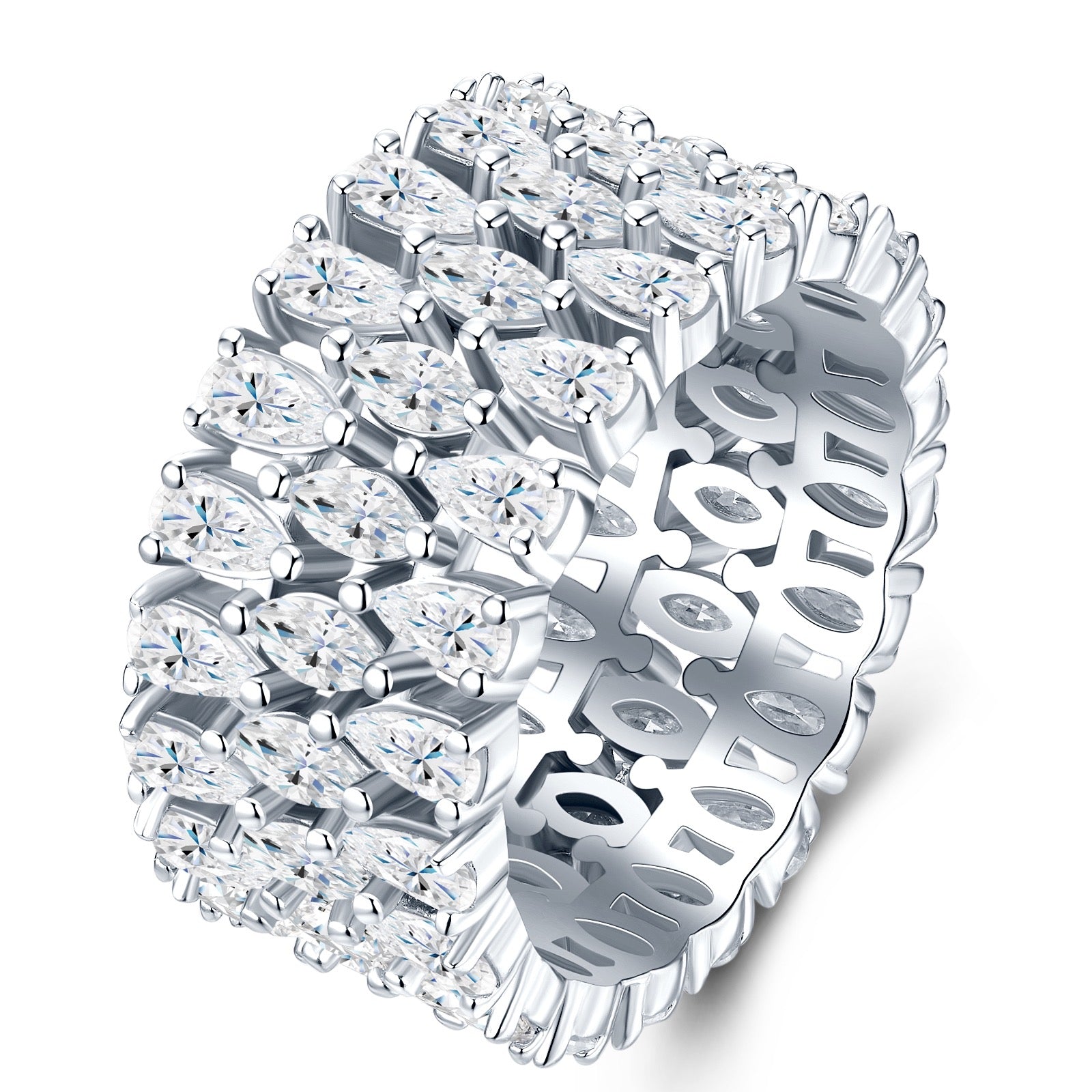 Baroque Moissanite Band Ring in Sterling Silver