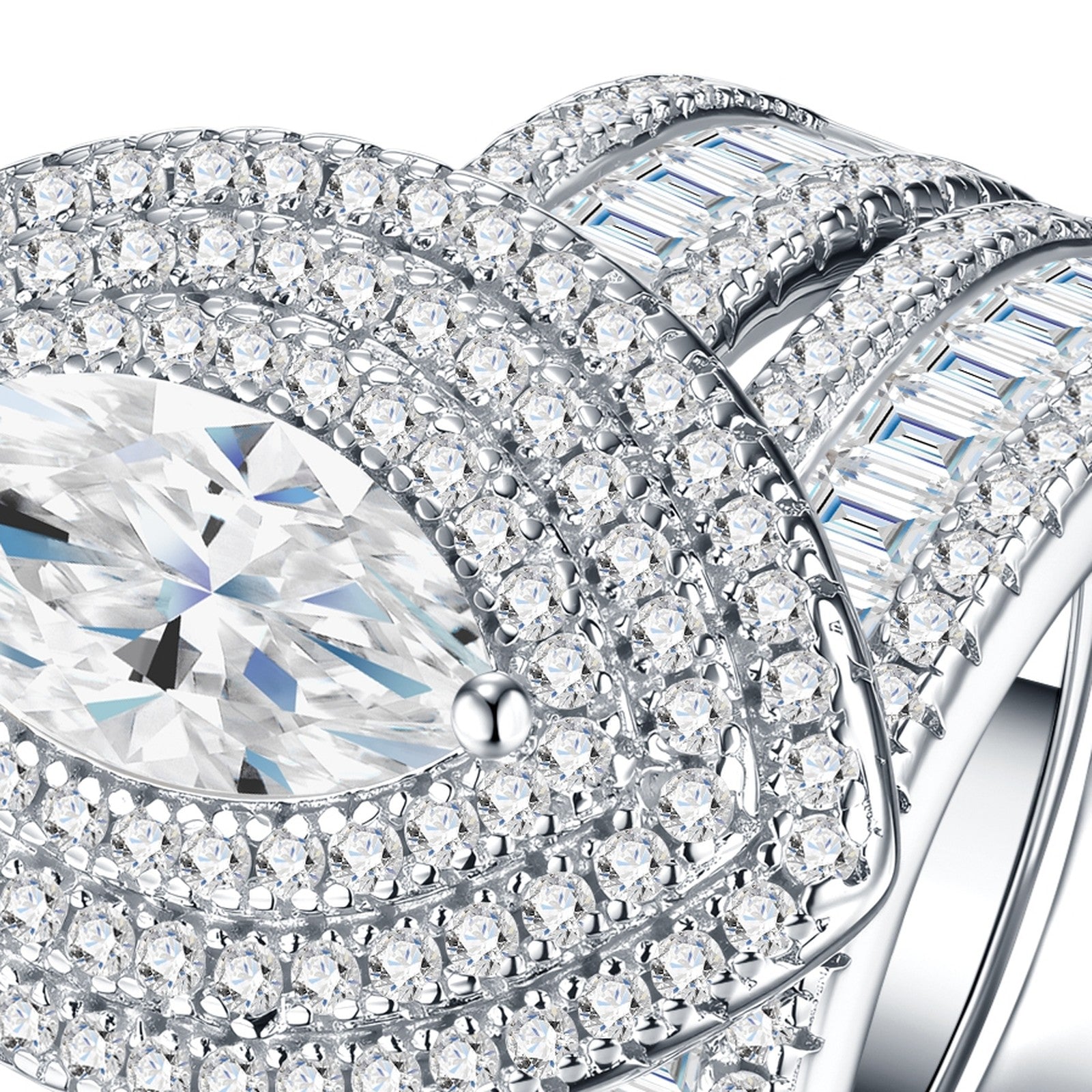 Marquiseroyal Marquise-Cut Moissanite Halo Ring in Sterling Silver — detail