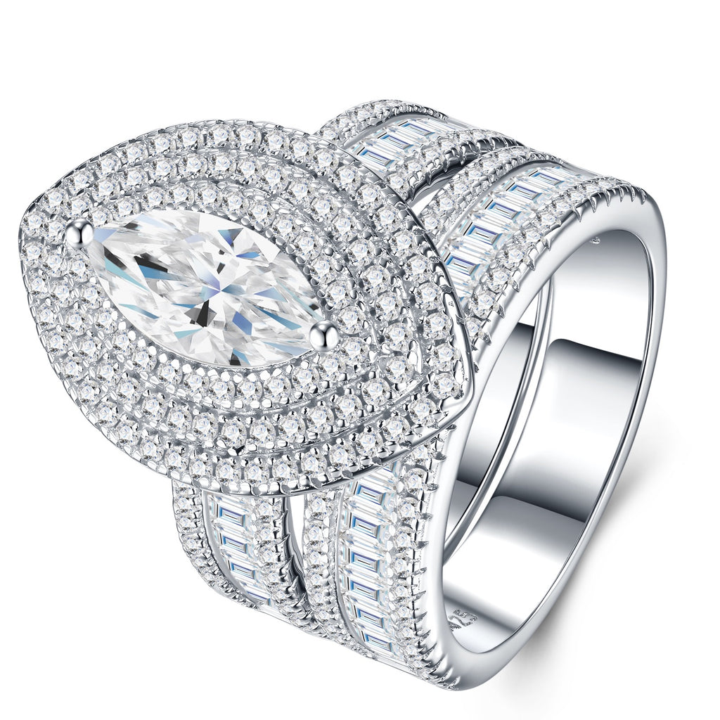 Marquiseroyal Marquise-Cut Moissanite Halo Ring in Sterling Silver