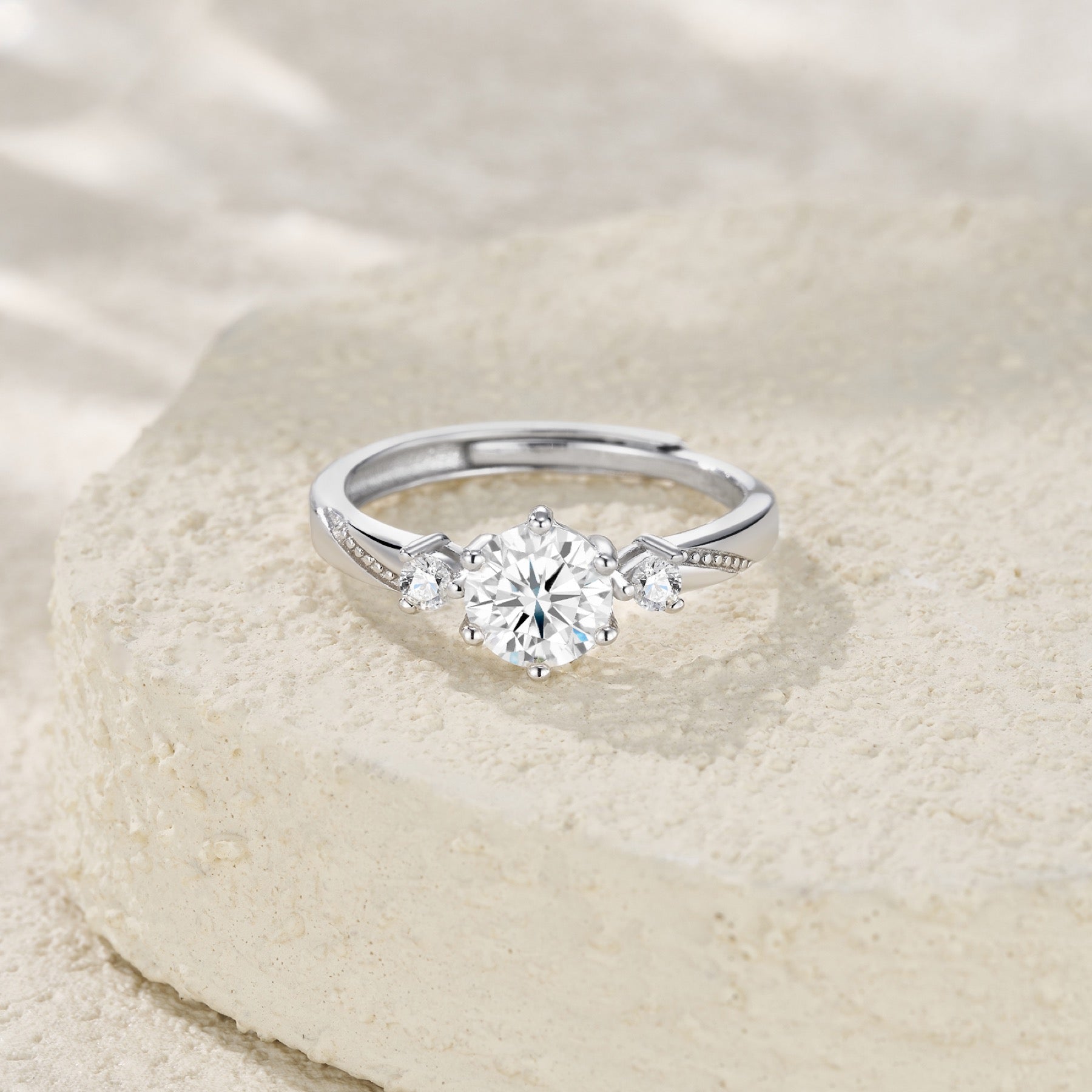 Trino 1 Carat Moissanite Three-Stone Ring in Sterling Silver