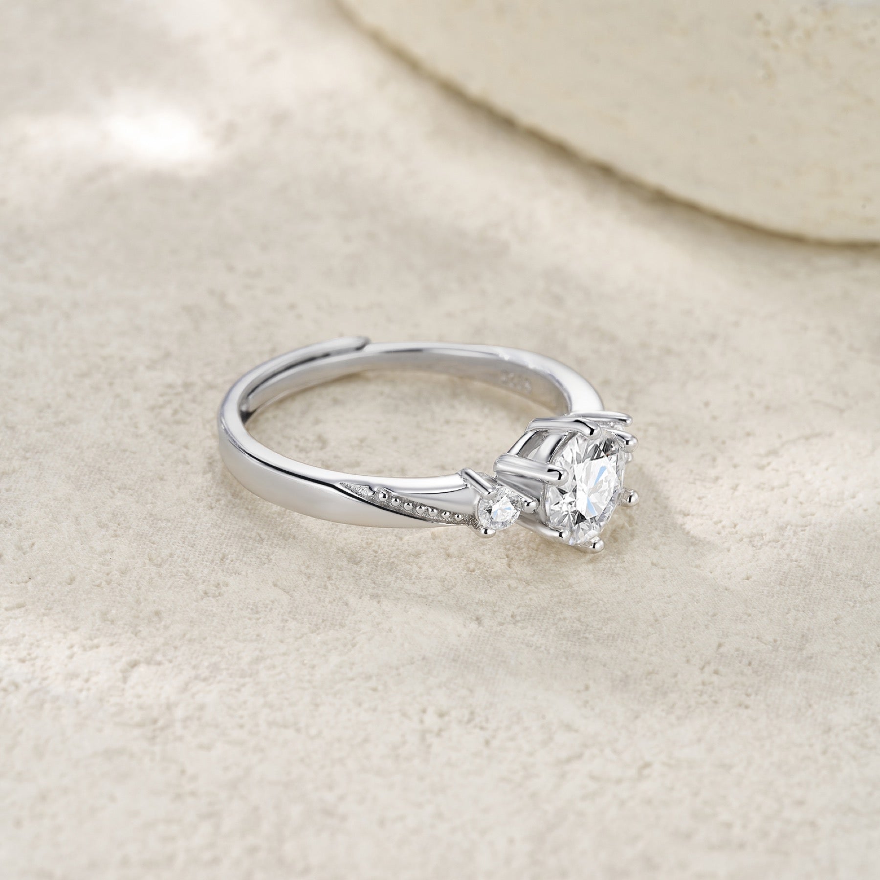Trino 1 Carat Moissanite Three-Stone Ring in Sterling Silver